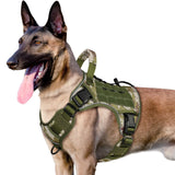 WINGOIN Tactical Dog Harness for Large Dogs, Heavy Duty No Pull Dog Harness with Handle, Adjustable Reflective Military K9 German Shepherd Big Size Dog Vest for Training, Walking, Hiking, Green (L)