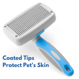 Freshly Bailey Self-Cleaning Slicker Brush – For Medium to Long-Haired Dogs & Cats (White/Blue)