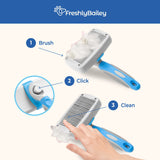Freshly Bailey Self-Cleaning Slicker Brush – For Medium to Long-Haired Dogs & Cats (White/Blue)