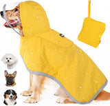 Lukovee Dog Raincoat, Adjustable Dog Rain Jacket with Clear Hooded Double Layer for Large Medium Small Dogs Puppies, Waterproof Dog Rain Coat Poncho with Reflective Storage Pocket & Rim (Yellow, M)