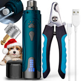Rechargeable Dog Nail Grinder Kit – Quiet, 3-Speed Electric Trimmer for Dogs & Cats (Dark Blue)