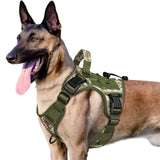 WINGOIN Tactical Dog Harness for Large Dogs, Heavy Duty No Pull Dog Harness with Handle, Adjustable Reflective Military K9 German Shepherd Big Size Dog Vest for Training, Walking, Hiking, Green (L)