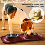 Dog & Cat Feeding Set – 2 Stainless Steel Bowls with No-Spill Silicone Mat + Food Scoop (S)