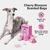 VETRESKA Dog Poop Bag Dispenser with Cherry Blossom Scented Poop Bags, Leak Proof and Extra Thick Pet Waste Bags, 1 Poop Bag Holder and 105 Bags for Dog Walking and Cats Litter, Pink